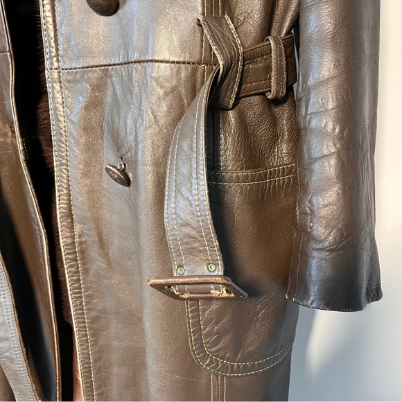 Vintage Olympic Long Leather Coat, Removable Faux Fur Liner - Picture 8 of 16